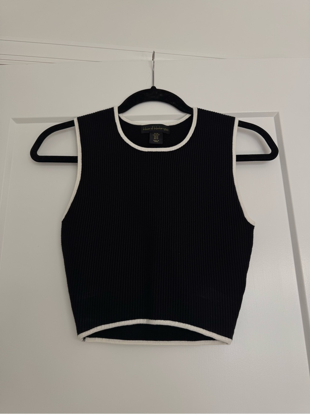 House of Harlow 1960 Black Crop Tank with White Contrast Trim